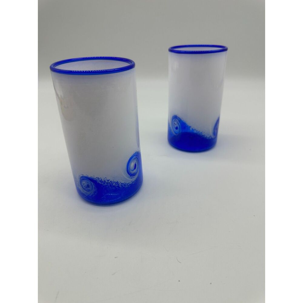 Anchor Bend Glass Wave Tumblers Set of Two 8 oz. Signed by Artist 2006 Whit Blue